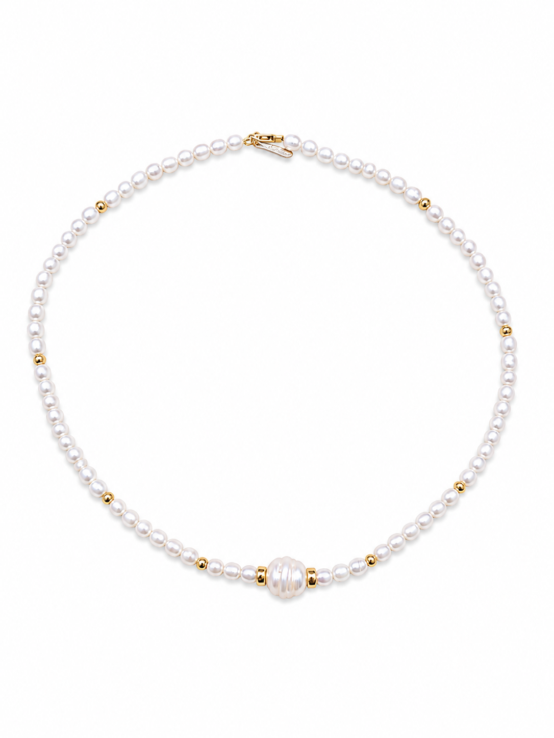 Collar de perla natural con broche oro 10k y bolitas gold filled