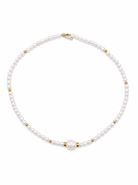Collar de perla natural con broche oro 10k y bolitas gold filled