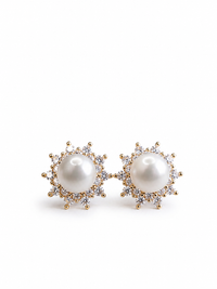 Aretes de perla con halo de diamantes en oro 14k