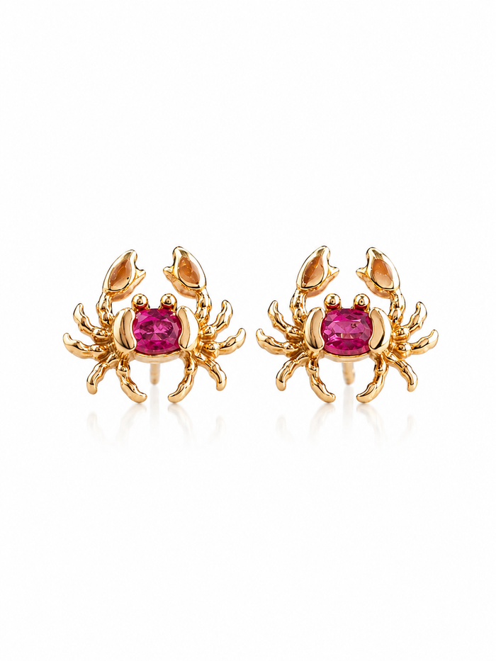 Arete cangrejo de rubí en oro 14k