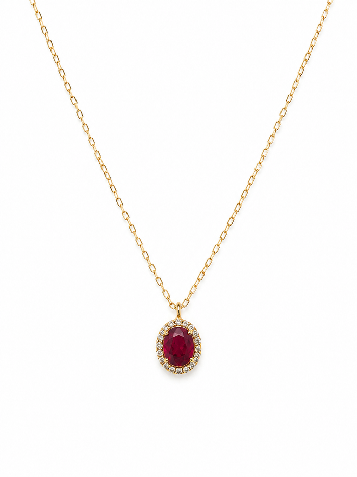 Gargantilla de rubí con halo de diamantes en oro 14k