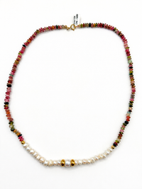 Collar Turmalina y perla con broche oro 10k
