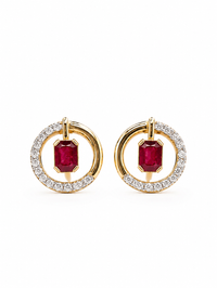 Arete de rubí con diamantes naturales en oro 14k
