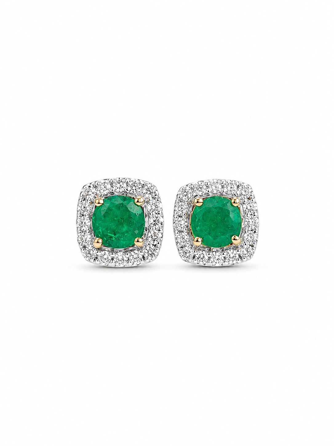 Aretes de esmeralda con halo de diamantes en oro 14k