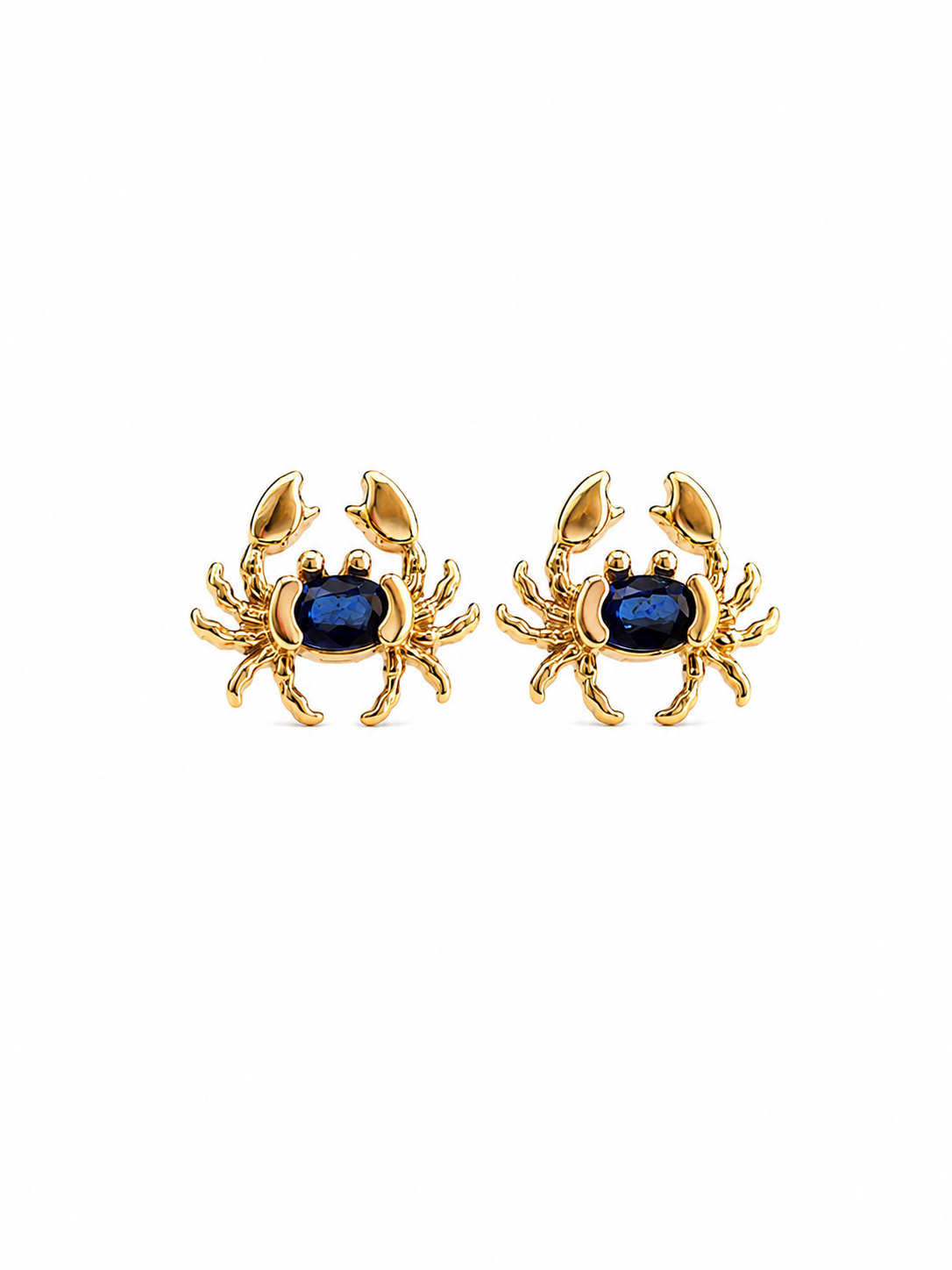 Arete cangrejo zafiro en oro 14k