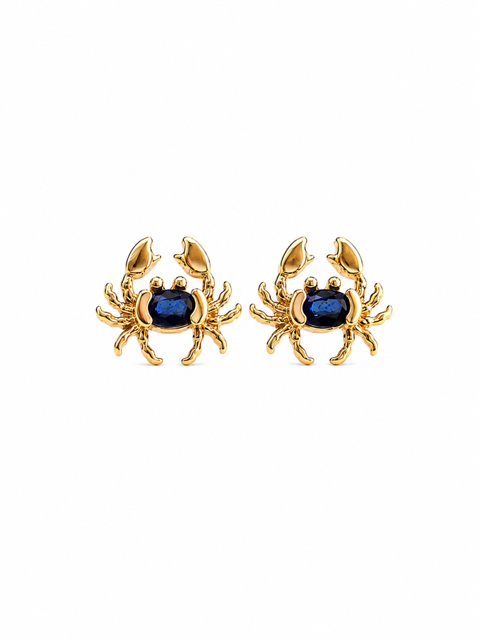 Arete cangrejo zafiro en oro 14k