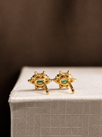 Arete de esmeralda y diamantes en oro 14k