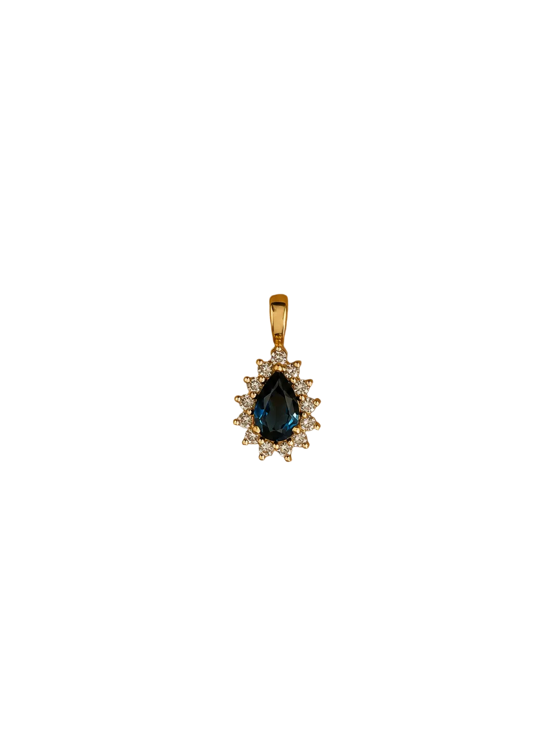 Dije de zafiro con halo de diamante en oro de 14k