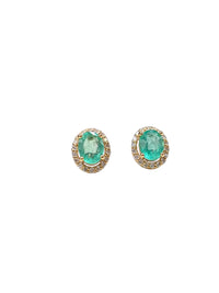 Arete de esmeralda con halo de diamantes oro 14k