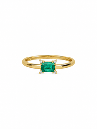Anillo de esmeralda con 4 mini diamantes naturales en oro 14k