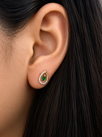 Arete gota de esmeralda con diamantes naturales en oro 14k