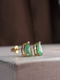 Arete gota de esmeralda en oro 14k