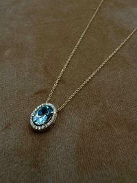 Gargantilla aguamarina y diamantes oro 14k