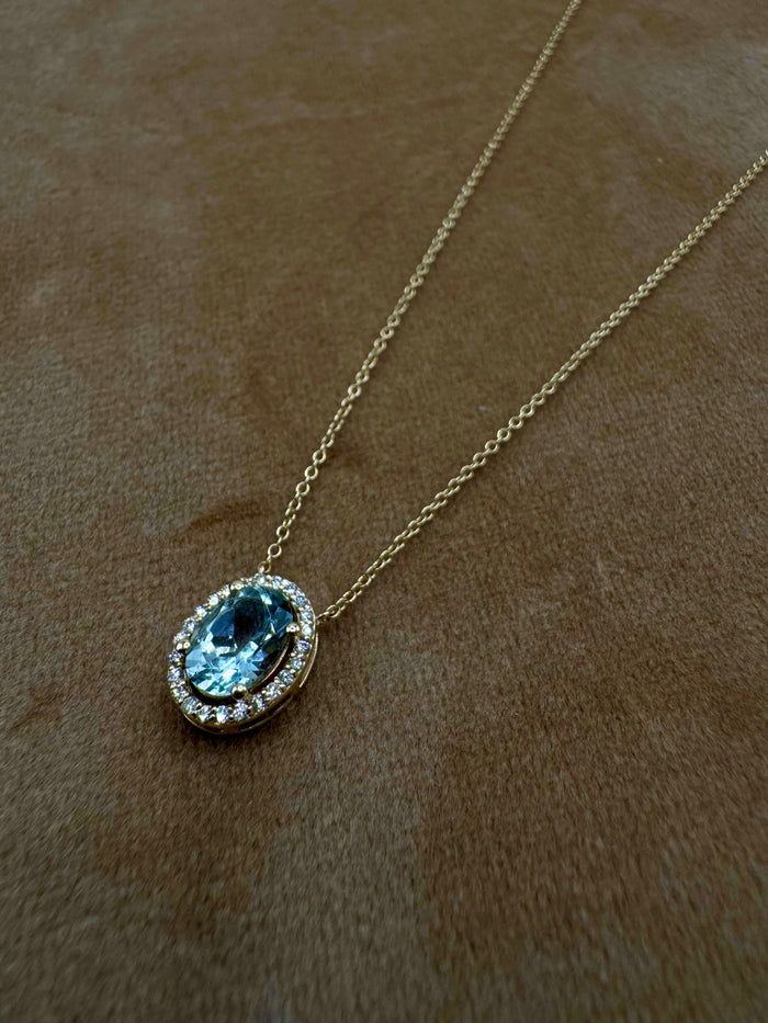 Gargantilla aguamarina y diamantes oro 14k