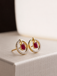 Arete de rubí con diamantes naturales en oro 14k