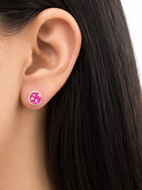 Átate de Turmalina Rosa con halo de diamantes en oro 14k