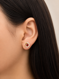 Arete de rubí con diamantes naturales en oro 14k