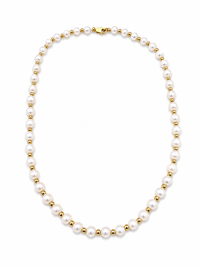 Collar de perla natural con broche oro 10k y bolitas gold filled