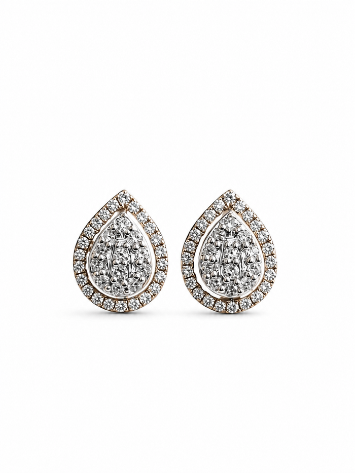 Aretes gota de diamantes naturales en oro 10k