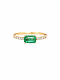 Anillo de esmeralda con diamantes naturales en oro 14k