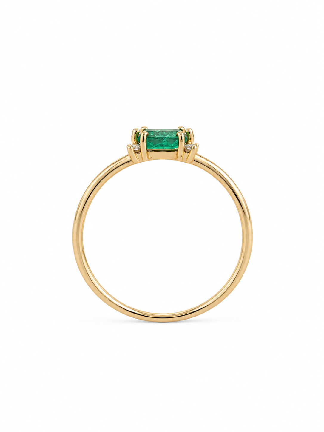 Anillo de esmeralda con 4 mini diamantes naturales en oro 14k