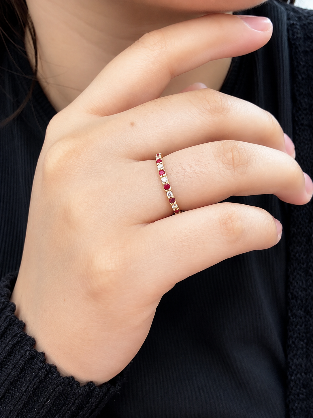 Anillo churumbella rubi y diamantes en oro 14k