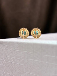 Arete de esmeralda con halo de diamantes oro 14k