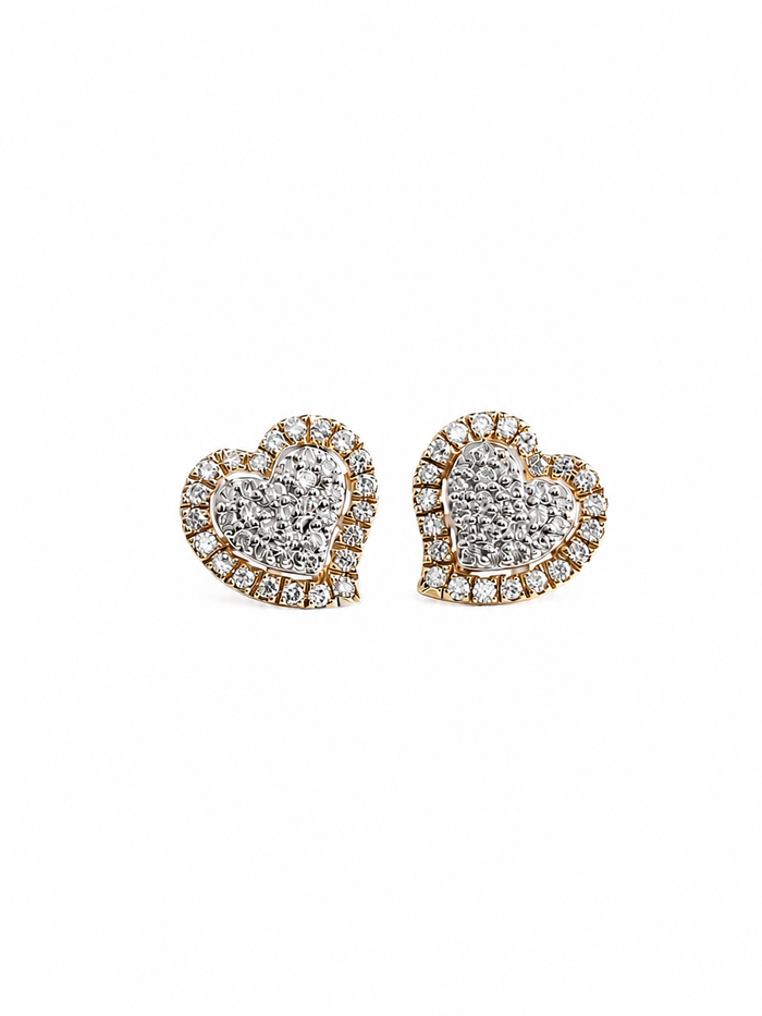 Arete de corazón con diamantes naturales en oro 10k