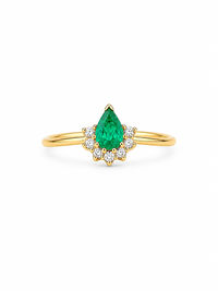 Anillo gota de esmeralda con diamantes naturales en oro 14k