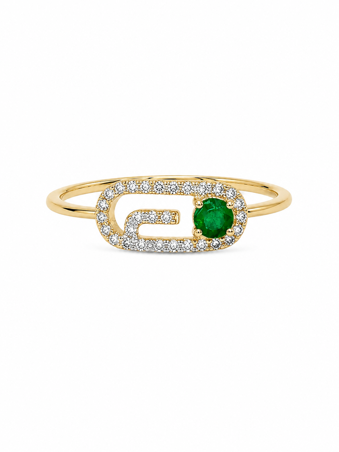 Anillo de esmeralda mini con diamantes naturales en oro 14k