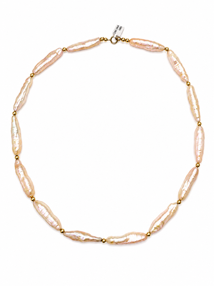 Collar de perla rosa con broche oro 10k