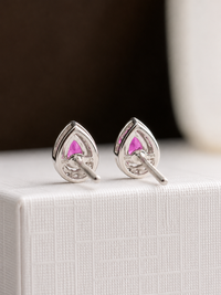 Arete de gota Rubí con halo de diamantes en oro 10k