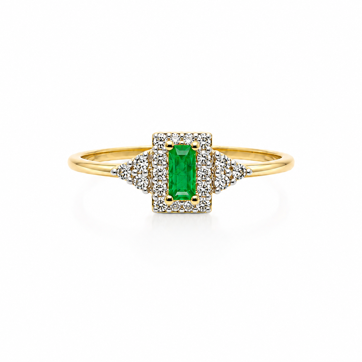 Anillo de esmeralda con diamantes naturales en oro 14k