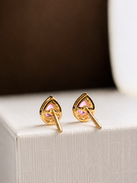 Arete gota Turmalina Rosa con halo de diamantes en oro 14k