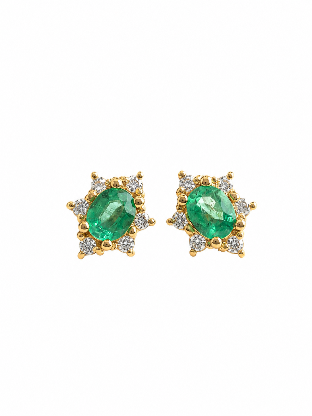 Arete de esmeralda y diamantes en oro 14k