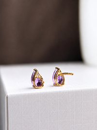 Arete gota amatista en oro 14k