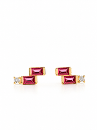 Arete Turmalina Rosa con un mini diamante en oro 14k