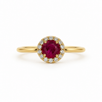 Anillo de rubi con halo de diamantes en oro 14k