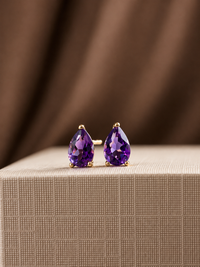 Arete gota amatista en oro 14k