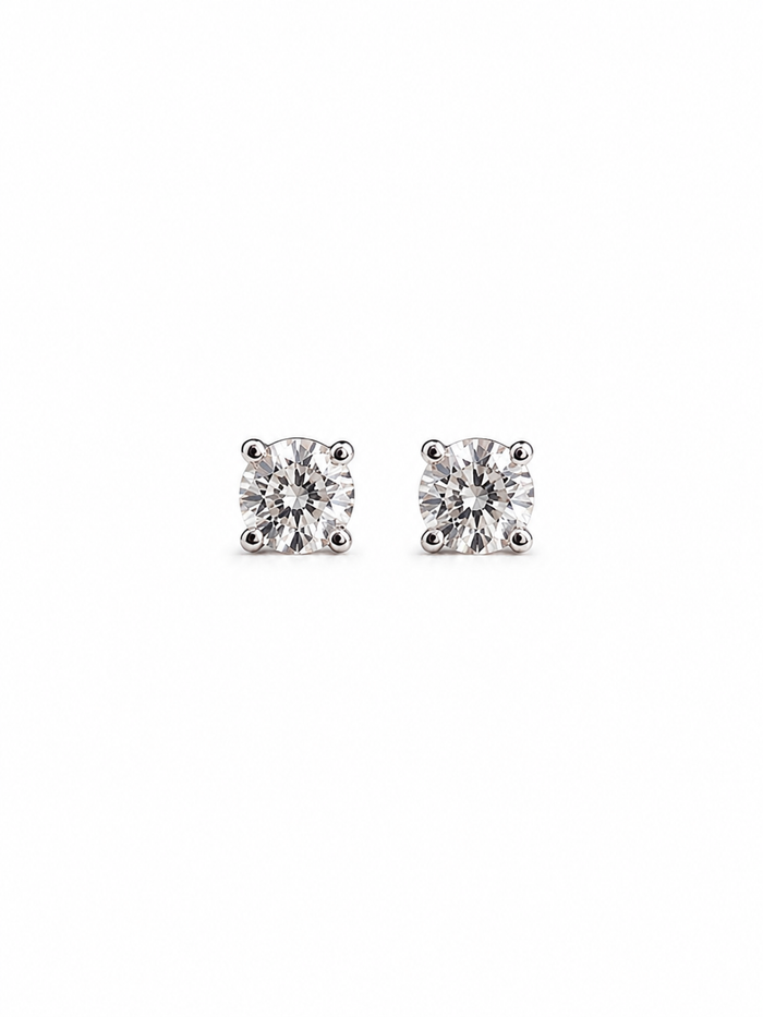 Aretes mini diamante natural en oro blanco 14k