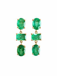 Arete largo de esmeralda en oro 14k