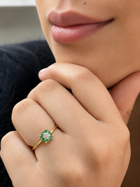 Anillo de esmeraldas con diamantes naturales en oro 14k