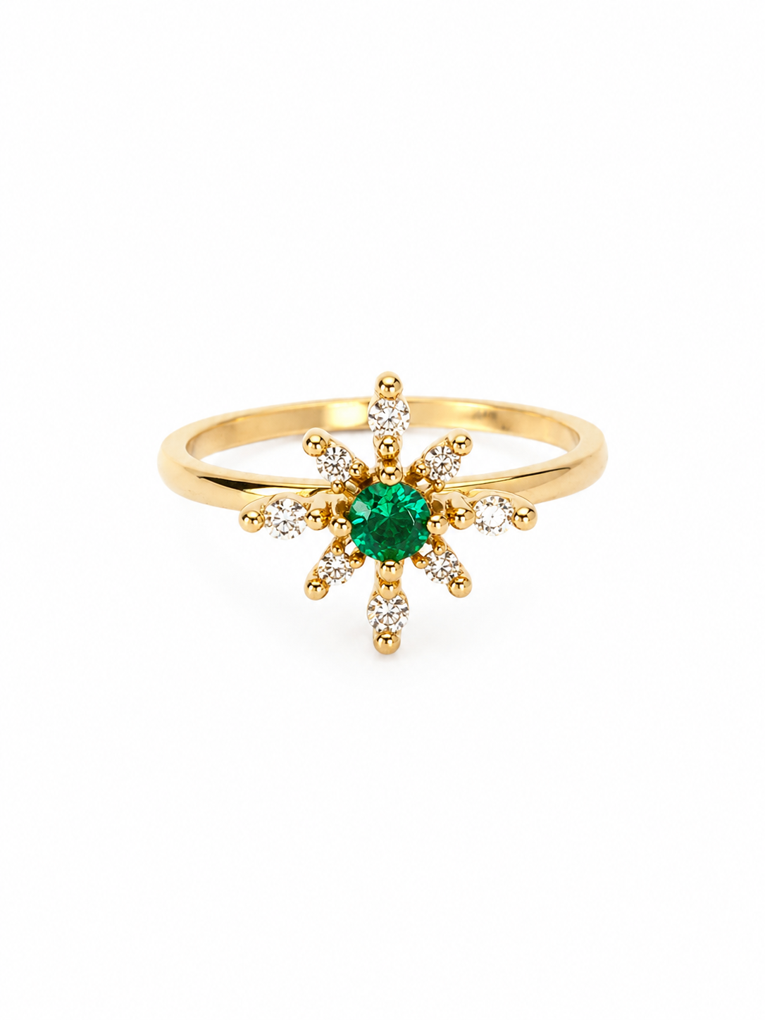 Anillo de esmeralda con diamantes naturales en oro 14k