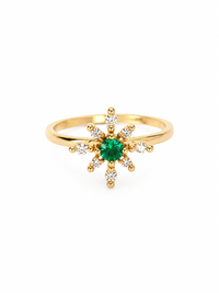 Anillo de esmeralda con diamantes naturales en oro 14k
