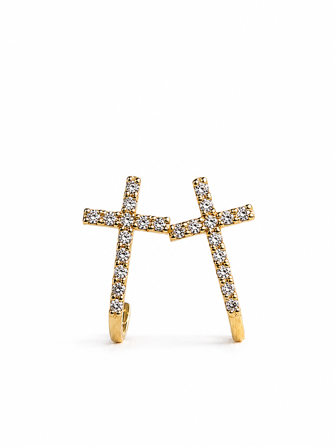 Aretes de cruz con diamantes naturales en oro 14k