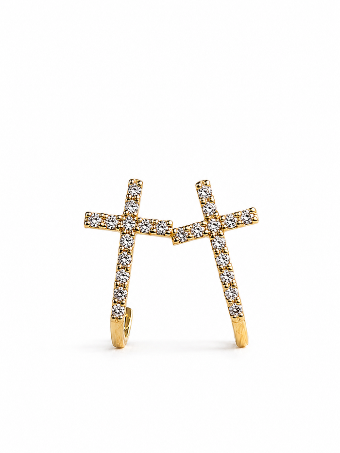 Aretes de cruz con diamantes naturales en oro 14k