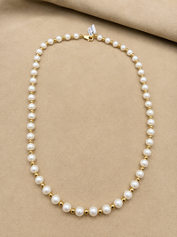 Collar de perla natural con broche oro 10k y bolitas gold filled