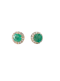 Aretes de esmeralda con halo de diamantes oro 14k