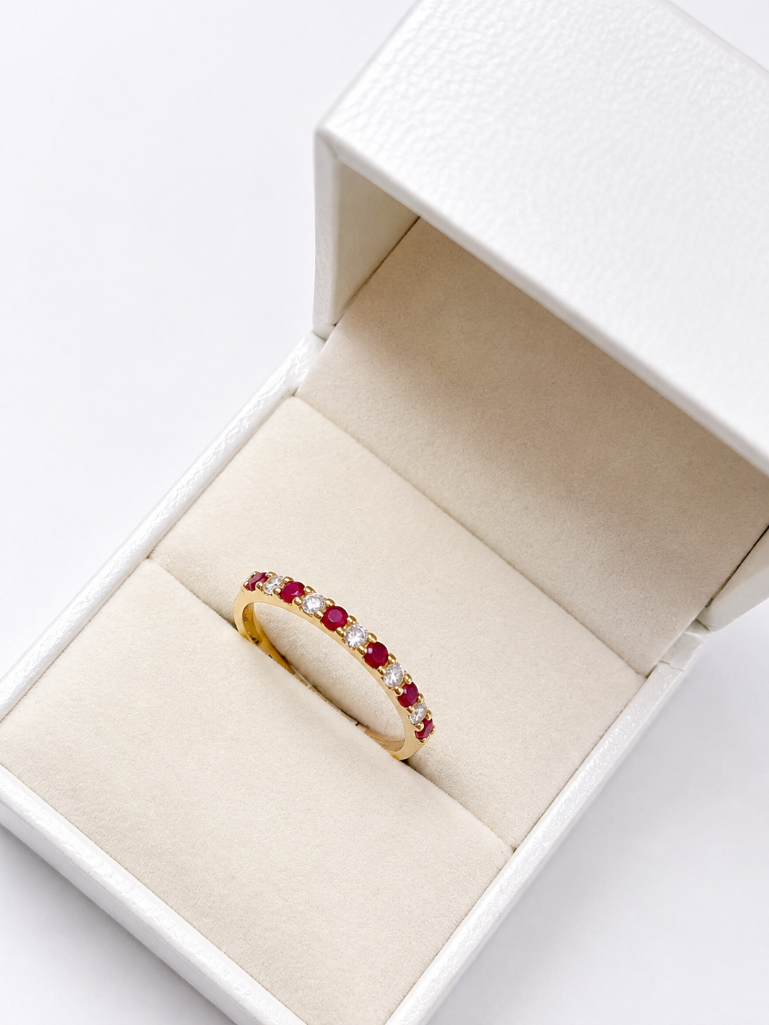 Anillo churumbella rubi y diamantes en oro 14k