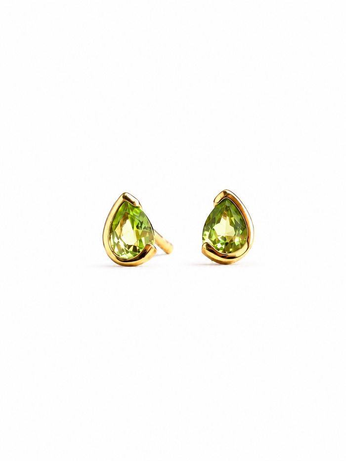 Arete mini gota peridoto medio biselado oro 14k